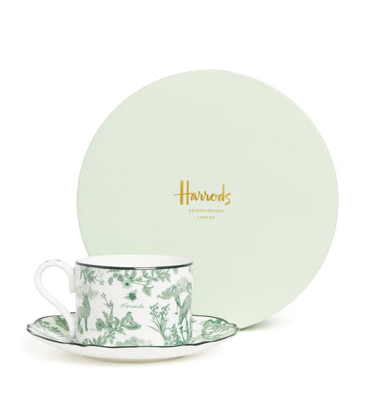 Harrods - Bone China Toile Espresso Cup & Saucer (Green)