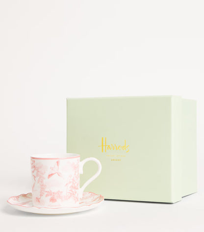 Harrods - Fine Bone China Toile Espresso Cup & Saucer (Pink)