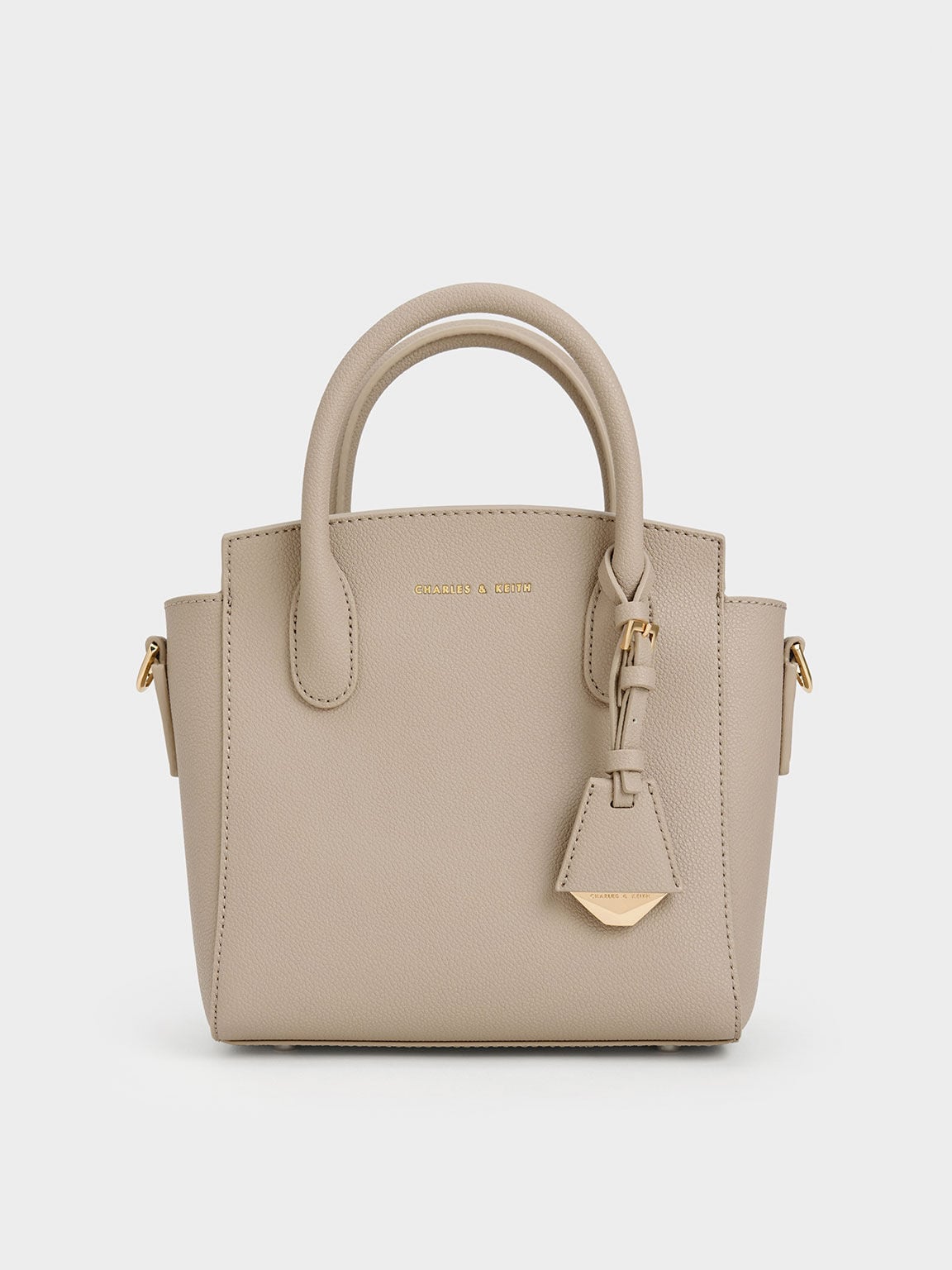 CHARLES & KEITH Harper Structured Top Handle Bag - Taupe