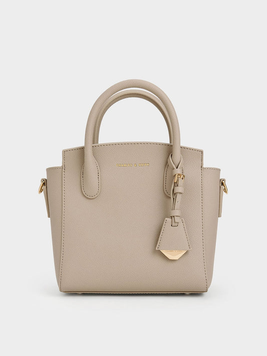 CHARLES & KEITH Harper Structured Top Handle Bag - Taupe