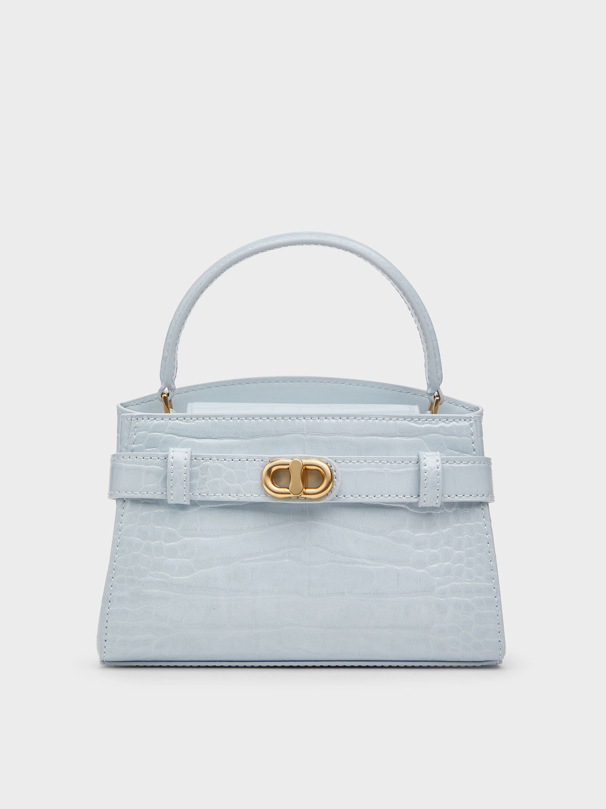CHARLES & KEITH Aubrielle Croc-Effect Belted Top Handle Bag - Sea Salt Blue