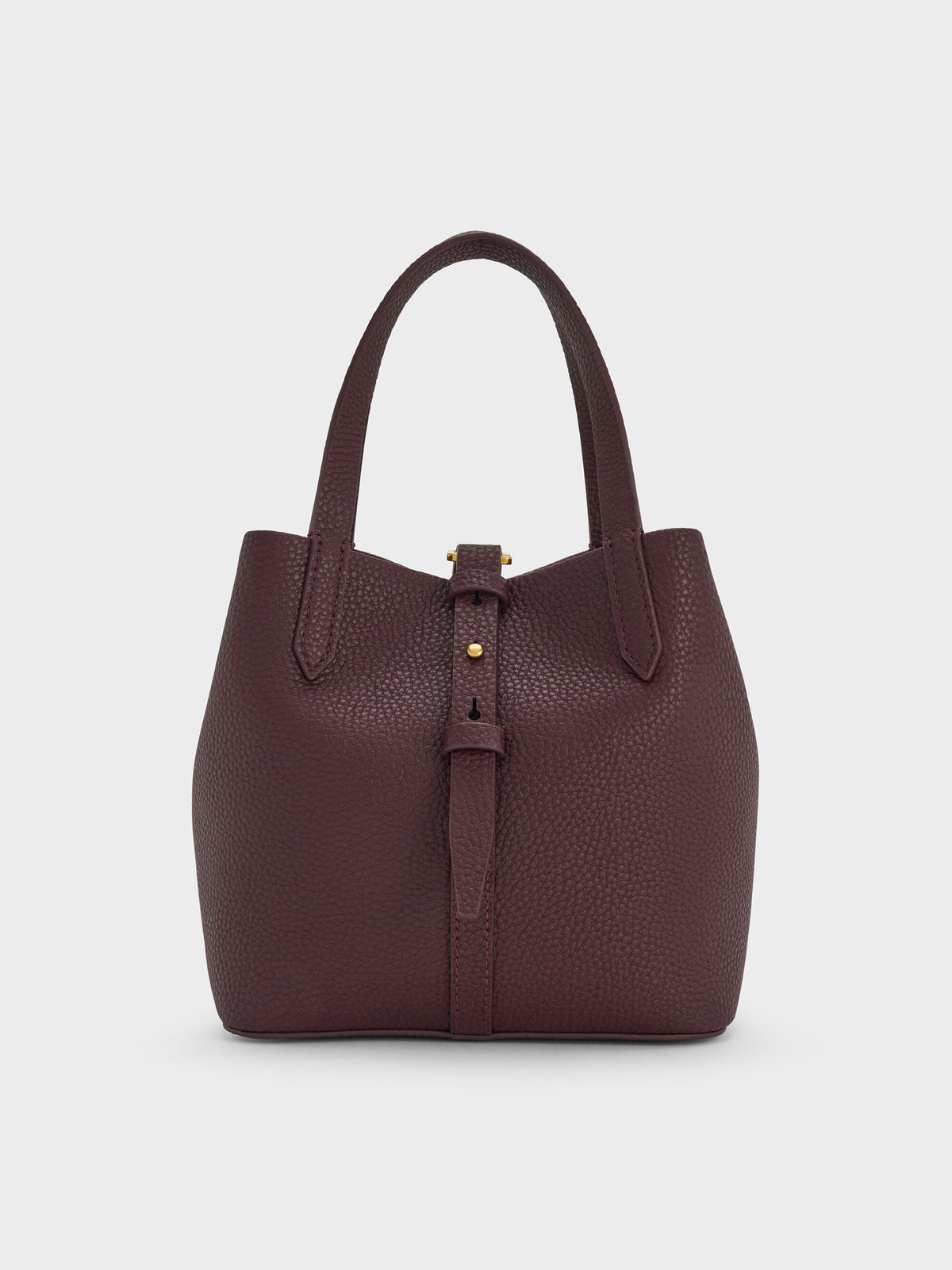 CHARLES & KEITH Mini Beryl Belted Bucket Bag - Wineberry Red