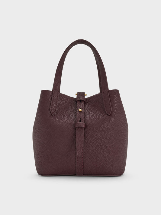 CHARLES & KEITH Mini Beryl Belted Bucket Bag - Wineberry Red