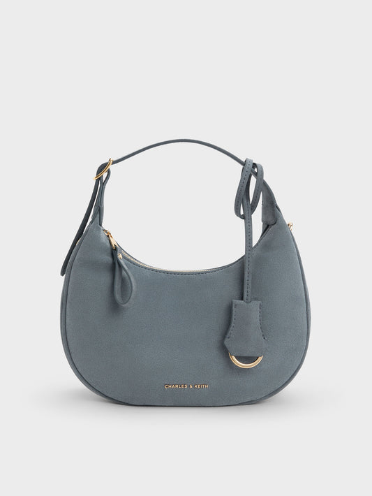 CHARLES & KEITH Vega Faux Suede Hobo Bag - Smoky Blue