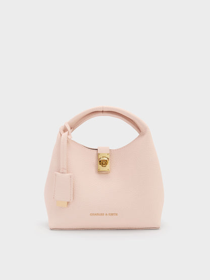 CHARLES & KEITH Mini Chance Turn-Lock Bucket Bag - Soft Pink