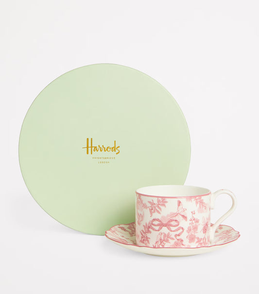 Harrods - Bone China Toile Teacup & Saucer Set (Pink)