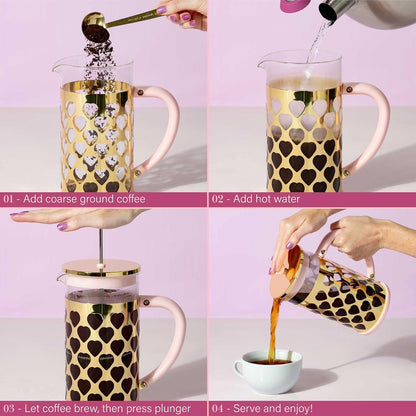French Press Coffee Maker With Heart Shaped Measuring Scoop