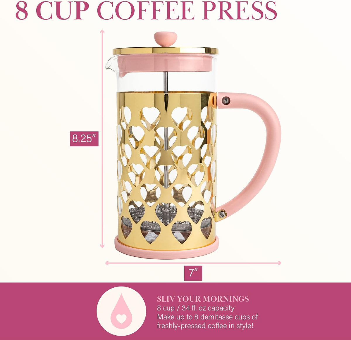 French Press Coffee Maker With Heart Shaped Measuring Scoop