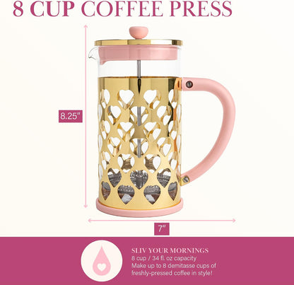 French Press Coffee Maker With Heart Shaped Measuring Scoop