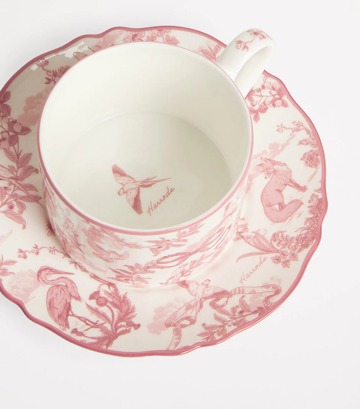 Harrods - Bone China Toile Teacup & Saucer Set (Pink)