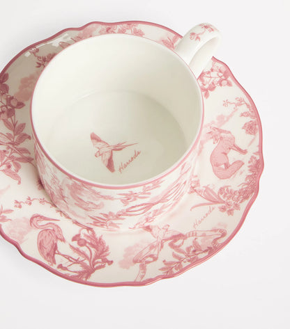 Harrods - Bone China Toile Teacup & Saucer Set (Pink)