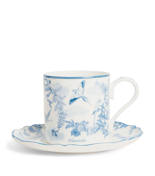 Harrods - Fine Bone China Toile Espresso Cup & Saucer (Blue)