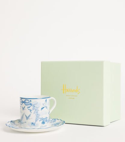 Harrods - Fine Bone China Toile Espresso Cup & Saucer (Blue)
