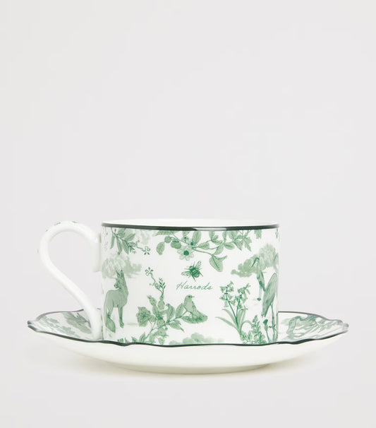 Harrods - Bone China Toile Espresso Cup & Saucer (Green)