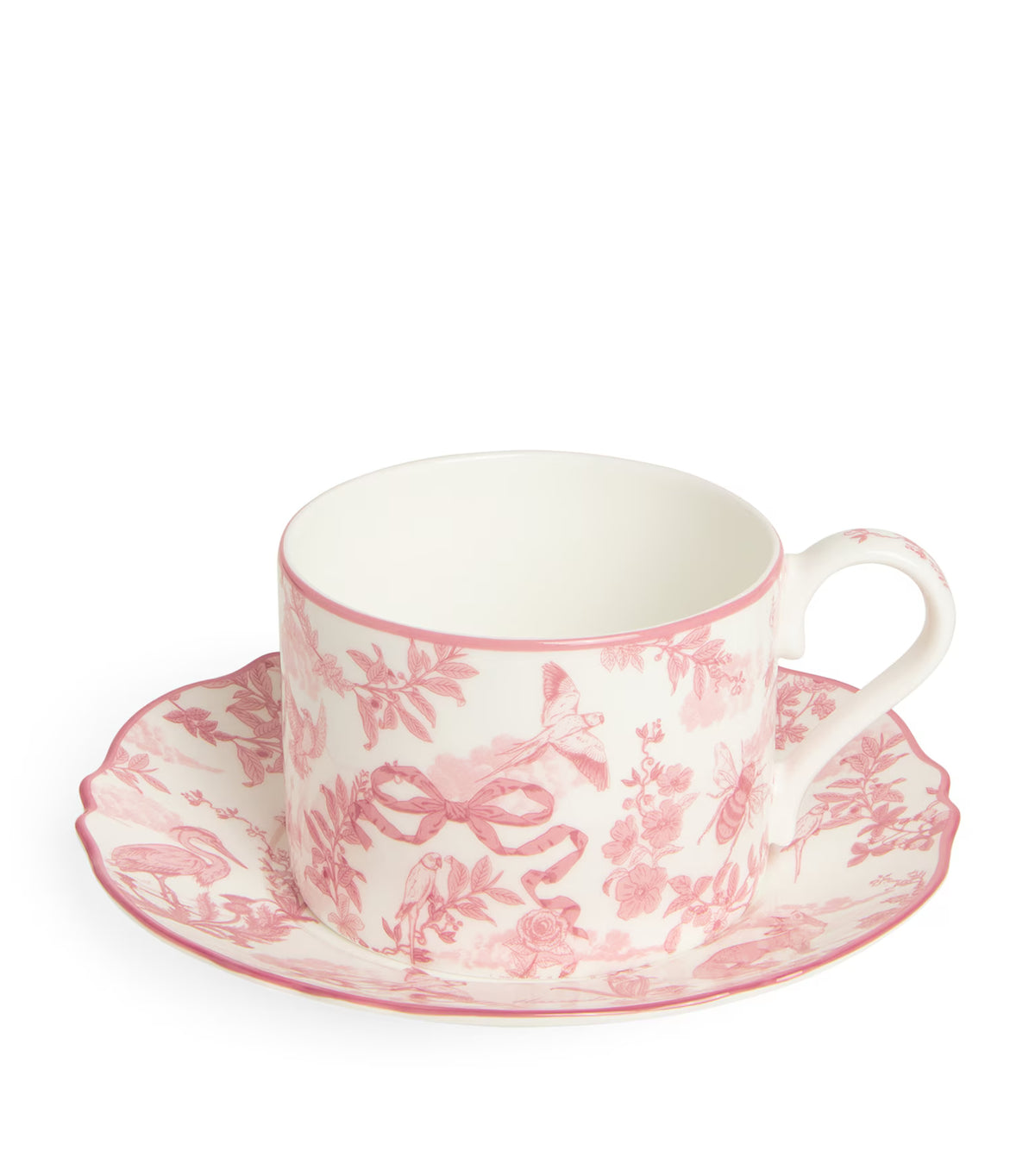 Harrods - Bone China Toile Teacup & Saucer Set (Pink)