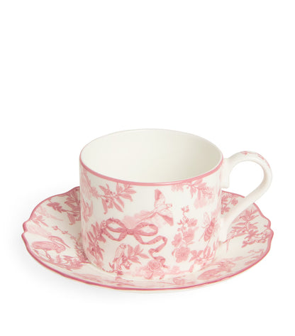 Harrods - Bone China Toile Teacup & Saucer Set (Pink)