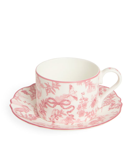 Harrods - Bone China Toile Teacup & Saucer Set (Pink)